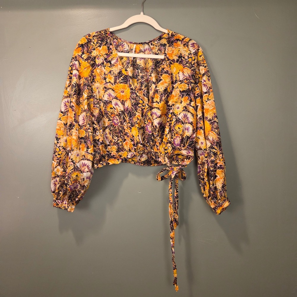 Free People Party People Playlist Floral Print Wrap Blouse, Women's Size M